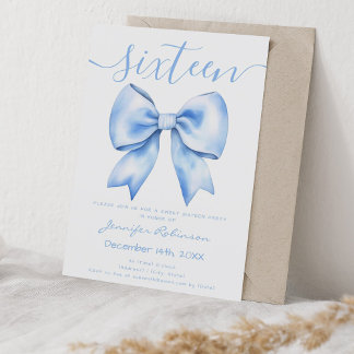 Invitation Coquette Marine Bleu Bow Sweet 16 Anniversaire