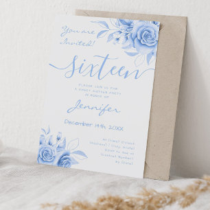 Invitation Coquette Marine bleu doux 16 flamme florale