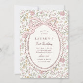 Invitation Coquette Meadow Floral Bow First Birthday (Devant)