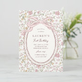 Invitation Coquette Meadow Floral Bow First Birthday (Debout devant)
