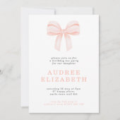 Invitation Coquette minimaliste Blush Bow Girls Anniversaire (Devant)