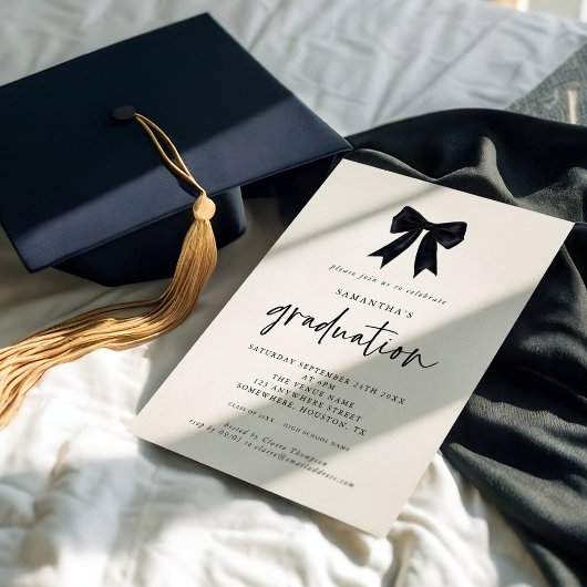 Invitation Coquette noire moderne Bow Graduation Party