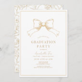 Invitation Coquette Ocher Bow Ribbon Graduation Party (Devant / Derrière)