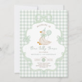 Invitation Coquette One Silly Goose Sage Green Bow Birthday (Devant)