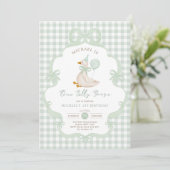 Invitation Coquette One Silly Goose Sage Green Bow Birthday (Debout devant)