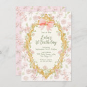 Invitation Coquette Ornate Frame Rose Bow Toile Anniversaire (Devant / Derrière)