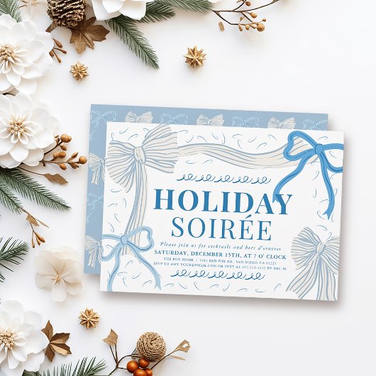 Invitation Coquette Pale Blue Bows Noël Soirée