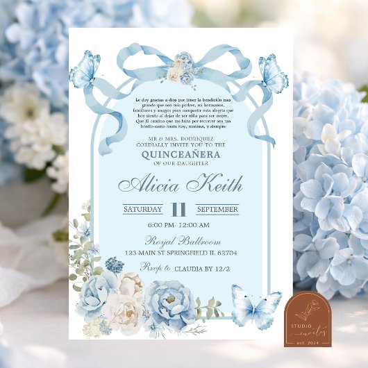 Invitation Coquette Papillon Bleu Poussiéreux