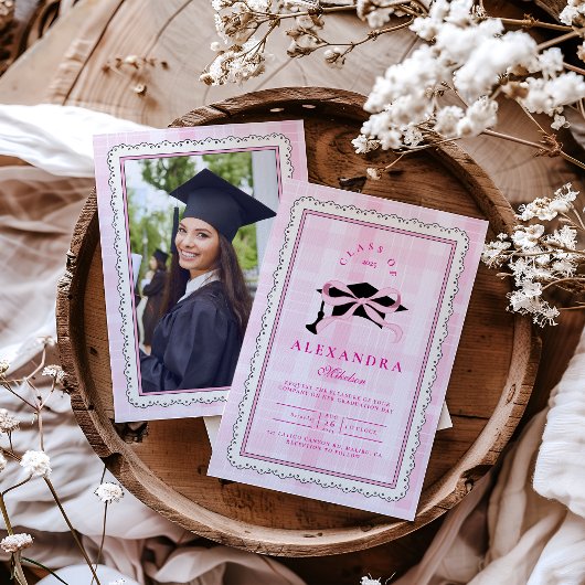 Invitation Coquette Photo Pink Bow Graduation