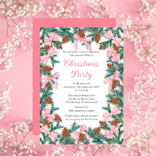 Invitation Coquette Pine Boughs et Bows Noël