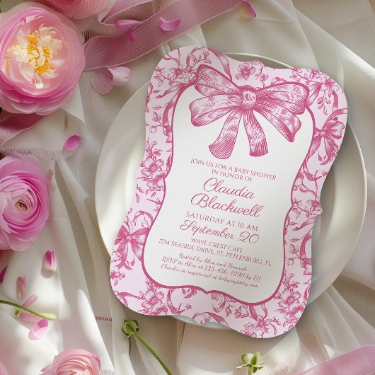 Invitation Coquette Pink Bow Baby Douche