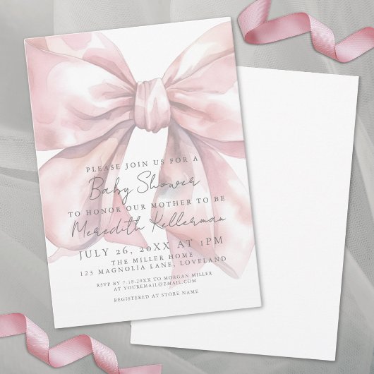Invitation Coquette Pink Bow Baby Douche