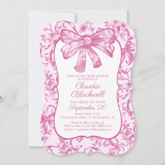 Invitation Coquette Pink Bow Baby Douche (Devant)
