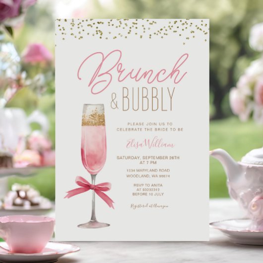 Invitation Coquette Pink Bow Brunch & Fête des mariées Bubbly