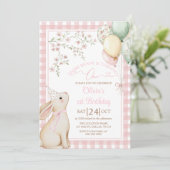 Invitation Coquette Pink Bow Bunny Rabbit Girl 1st Birthday (Debout devant)