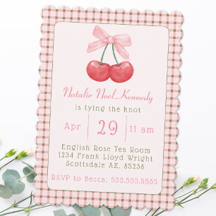 Invitation Coquette Pink Bow Cherries Fête des mariées esthét