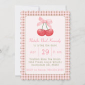 Invitation Coquette Pink Bow Cherries Fête des mariées esthét (Devant)