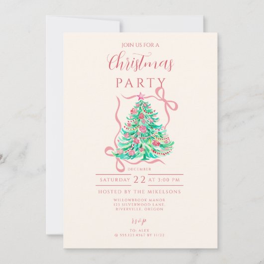 Invitation Coquette Pink Bow Christmas (Devant)