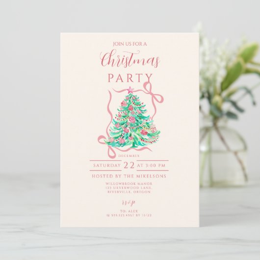 Invitation Coquette Pink Bow Christmas (Debout devant)