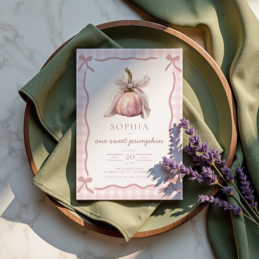 Invitation Coquette Pink Bow Citrouille Automne 1ère fête d'a