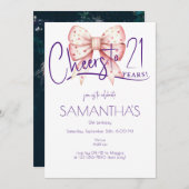 Invitation Coquette Pink Bow encourage 21e anniversaire Photo (Devant / Derrière)
