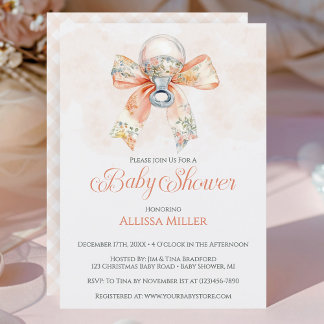 Invitation Coquette Pink Bow Gingham Girl Baby Shower
