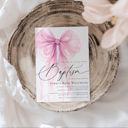 Invitation Coquette Pink Bow Girl Baptism