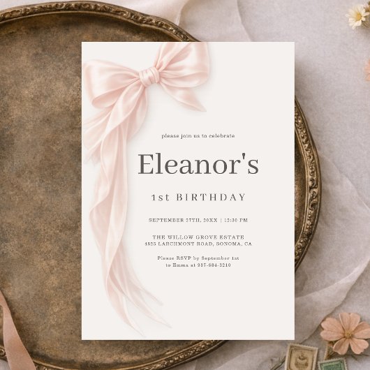 Invitation Coquette Pink Bow Girl's 1st Birthday