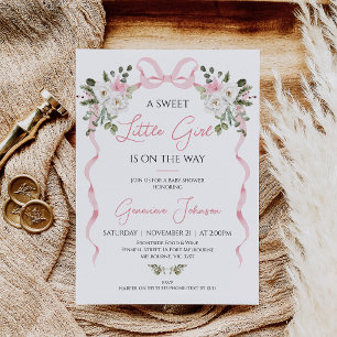 Invitation Coquette Pink Bow Girls Hiver Baby shower Floral