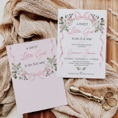 Invitation Coquette Pink Bow Girls Hiver Baby shower Floral
