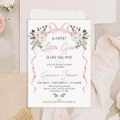 Invitation Coquette Pink Bow Girls Hiver Baby shower Floral