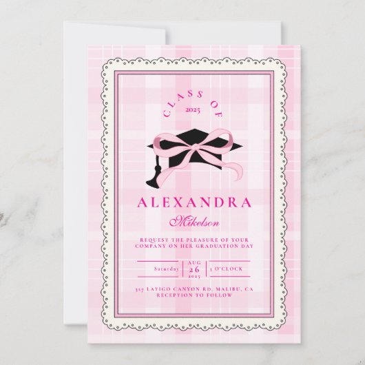 Invitation Coquette Pink Bow Graduation (Devant)