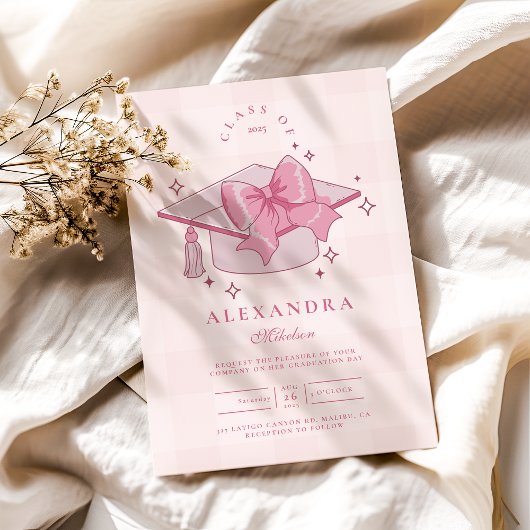 Invitation Coquette Pink Bow Graduation