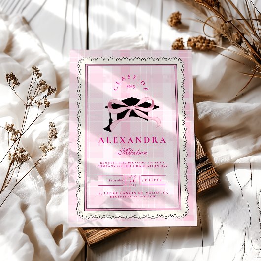 Invitation Coquette Pink Bow Graduation