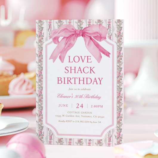 Invitation Coquette Pink Bow Love Shack Anniversaire