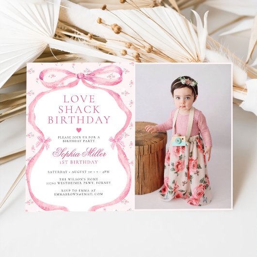 Invitation Coquette Pink Bow Love Shack Birthday Photo