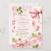 Invitation Coquette Pink Bow & Pastel Floral Premier Annivers (Devant)