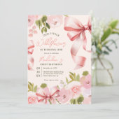 Invitation Coquette Pink Bow & Pastel Floral Premier Annivers (Debout devant)