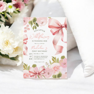 Invitation Coquette Pink Bow & Pastel Floral Premier Annivers