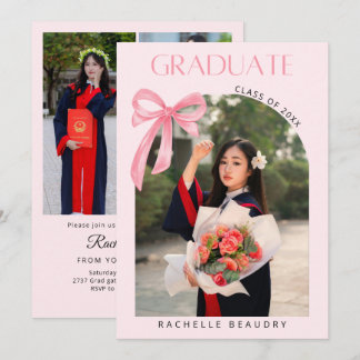 Invitation Coquette Pink Bow Ribbon 4 PHOTO Graduation Party
