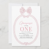 Invitation Coquette Pink Bow Ribbon Frame Girl 1er anniversai (Devant)
