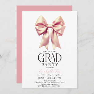 Invitation Coquette Pink Bow Ribbon Party de graduation