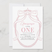 Invitation Coquette Pink Bow/Ruban Tiara Girl 1er anniversair (Devant)