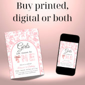 Invitation Coquette Pink Bow Toile Girl 1er anniversaire