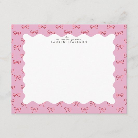 Invitation Coquette Pink Bow Wavy Border  Note card (Devant)