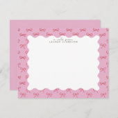 Invitation Coquette Pink Bow Wavy Border  Note card (Devant / Derrière)