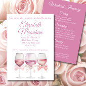 Invitation Coquette Pink Bows and Wine Bachelorette Week-end
