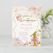 Invitation Coquette Pink Butterfly baptism and first birthday (Debout devant)