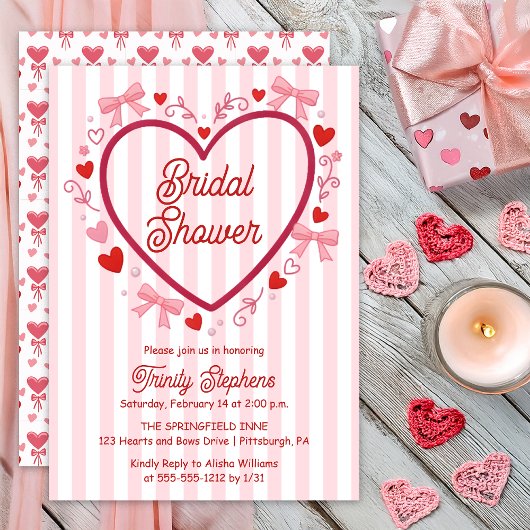 Invitation Coquette Pink | Red Hearts and Bows Bridal Shower