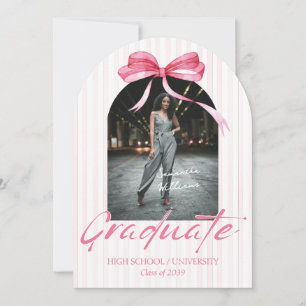 Invitation Coquette Pink Ribbon Arch Photo Graduation